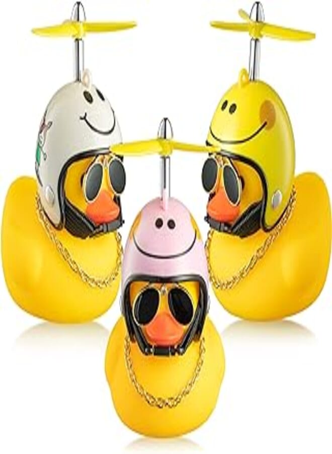 C1krint 3 Pack Smile Face Print Rubber Ducks Toys Car Ornaments, White Pink Happy Face Print Helmet Duck with Propeller Funny Squeak Toys Gift for Kid Adult Yellow Ducky Car Dashboard Decoration