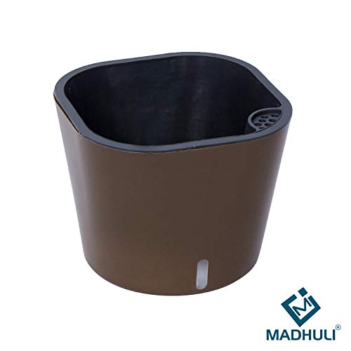 MADHULI Gardencia Cube Planter, Self Watering Polypropylene with UV Material Flower Pot, Indoor & Outdoor Decoration Plant Pot for Home & Garden 6x6x5 in, Brown, Pack of 3 - Image 2
