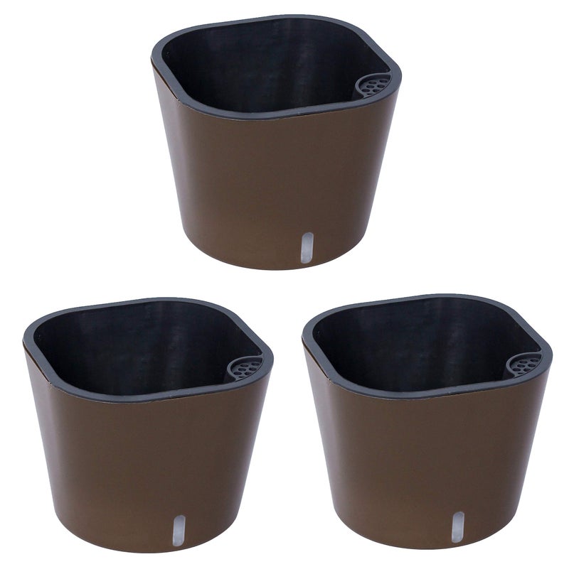 MADHULI Gardencia Cube Planter, Self Watering Polypropylene with UV Material Flower Pot, Indoor & Outdoor Decoration Plant Pot for Home & Garden 6x6x5 in, Brown, Pack of 3 - Image 1