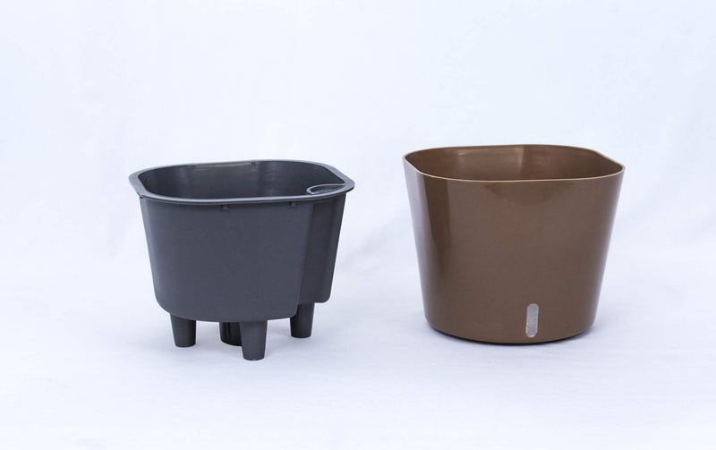 MADHULI Gardencia Cube Planter, Self Watering Polypropylene with UV Material Flower Pot, Indoor & Outdoor Decoration Plant Pot for Home & Garden 6x6x5 in, Brown, Pack of 3 - Image 3