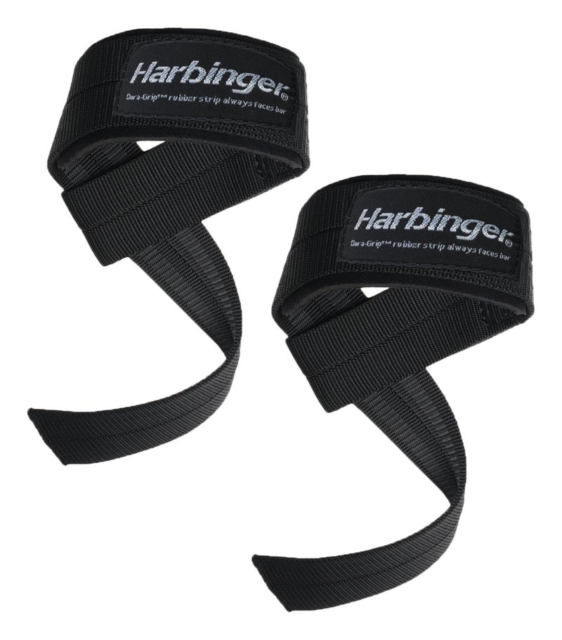 Harbinger 20500 Big Grip No-Slip Nylon Lifting Straps with DuraGrip, Padded, 21.5", Black
