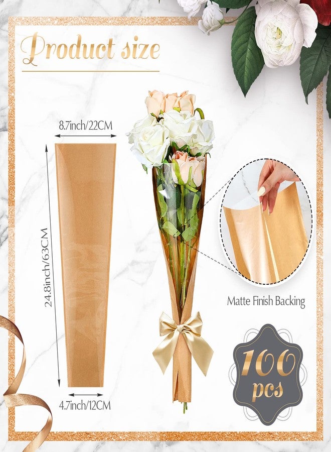 Sabary 100 Pcs Flower Bouquet Wrapping Paper Flower Rose Sleeves Bulk Floral Bags for Valentine Bridal Shower Wedding Anniversary Birthday Mother's Day(24.8" x 8.7" - Image 3