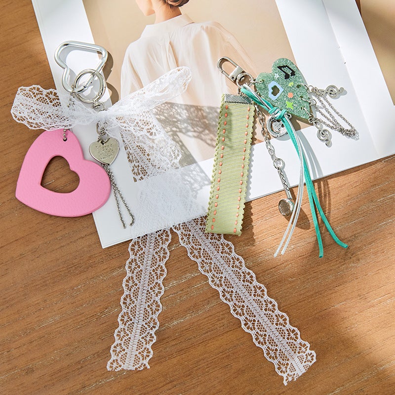 Bow Lace Love Bow Girl''s Heart White Summer Car Keychain Mobile Phone Case Bag Pendant Pendant - Image 2
