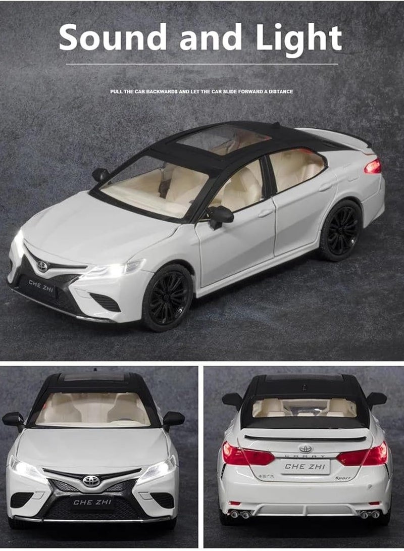 Miniature Replica Car Model 1:24 for Toyota Camry Friction Power Model Car Sound Light Pull Back Model Car Gift Collection Display Scale Die-cast Vehicle(White) - Image 2
