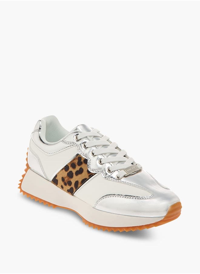 ELLE Women's Animal Print Sneakers with Lace-Up Closure  - Image 1