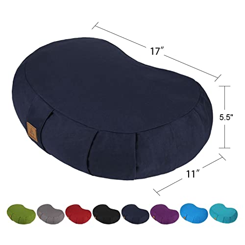 FelizMax Crescent Zafu Meditation Pillow, 44 x 28 x 14 cm, Zabuton Yoga Bolster, Meditation Cushion, Floor Pouf, Yoga Pillow, Zippered Organic Cotton Cover, Natural Buckwheat, Kneeling Pillow Large-Navy Blue - Image 2