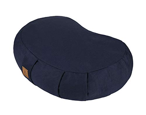 FelizMax Crescent Zafu Meditation Pillow, 44 x 28 x 14 cm, Zabuton Yoga Bolster, Meditation Cushion, Floor Pouf, Yoga Pillow, Zippered Organic Cotton Cover, Natural Buckwheat, Kneeling Pillow Large-Navy Blue - Image 1