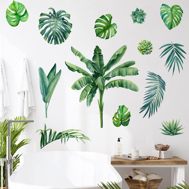 MEFOSS Watercolor Green Palm Tree Leaves Wall Decals DIY Botanical Tropical Plants Wall Stickers Removable Peel and Stick Monstera Leaf Art Decor for Livingroom Bedroom Office - Image 3