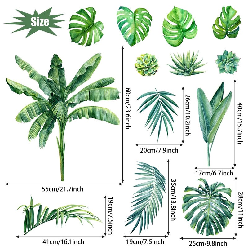 MEFOSS Watercolor Green Palm Tree Leaves Wall Decals DIY Botanical Tropical Plants Wall Stickers Removable Peel and Stick Monstera Leaf Art Decor for Livingroom Bedroom Office - Image 4