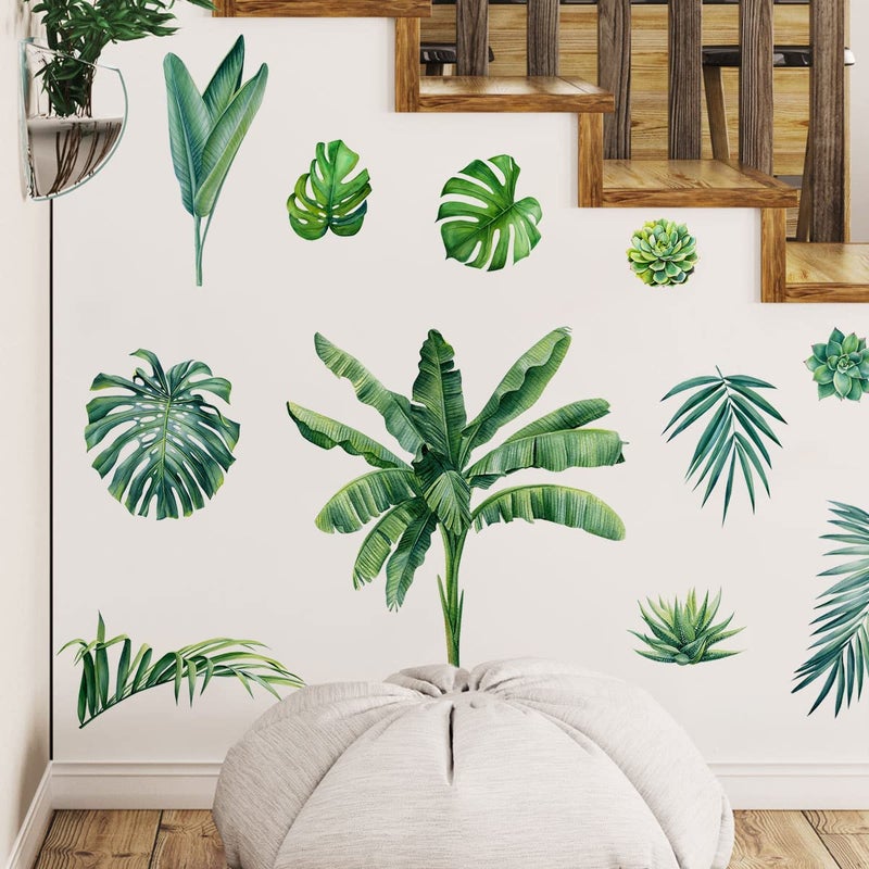 MEFOSS Watercolor Green Palm Tree Leaves Wall Decals DIY Botanical Tropical Plants Wall Stickers Removable Peel and Stick Monstera Leaf Art Decor for Livingroom Bedroom Office - Image 5