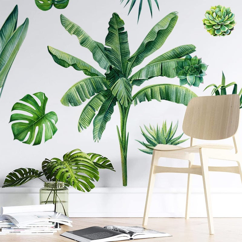 MEFOSS Watercolor Green Palm Tree Leaves Wall Decals DIY Botanical Tropical Plants Wall Stickers Removable Peel and Stick Monstera Leaf Art Decor for Livingroom Bedroom Office - Image 2