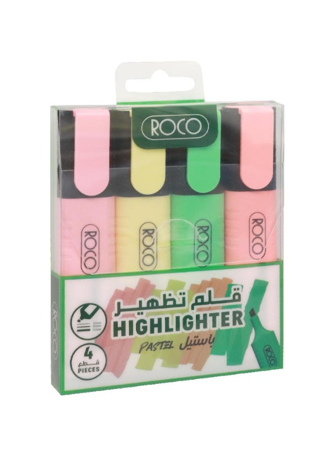 ROCO Pack of 4- Highlighters 1.2 - 5 mm Chisel (Assorted Colors) - Image 1