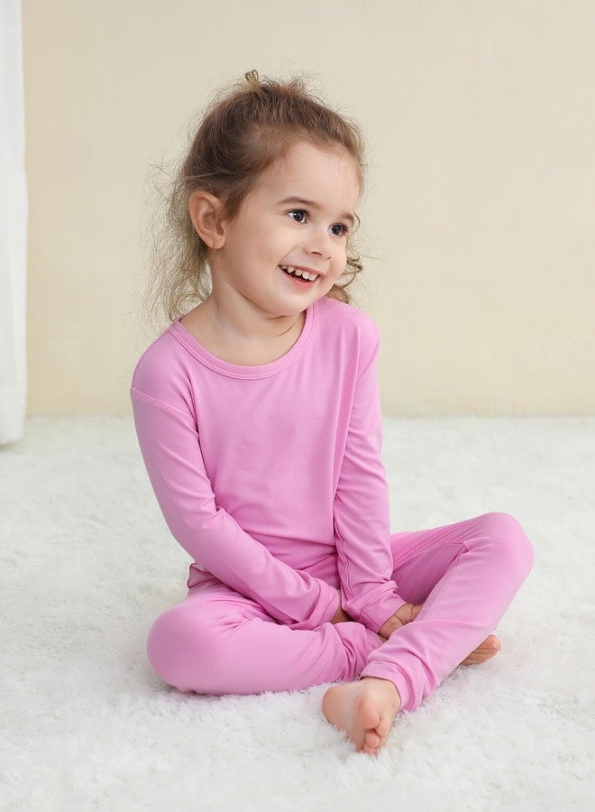 GUISBY Baby Boy Girl Pajama Set, Soft Rayon of Bamboo Toddler Snug fit Long Sleeve with Pants Pjs Sleepwear Pink 4T - Image 2