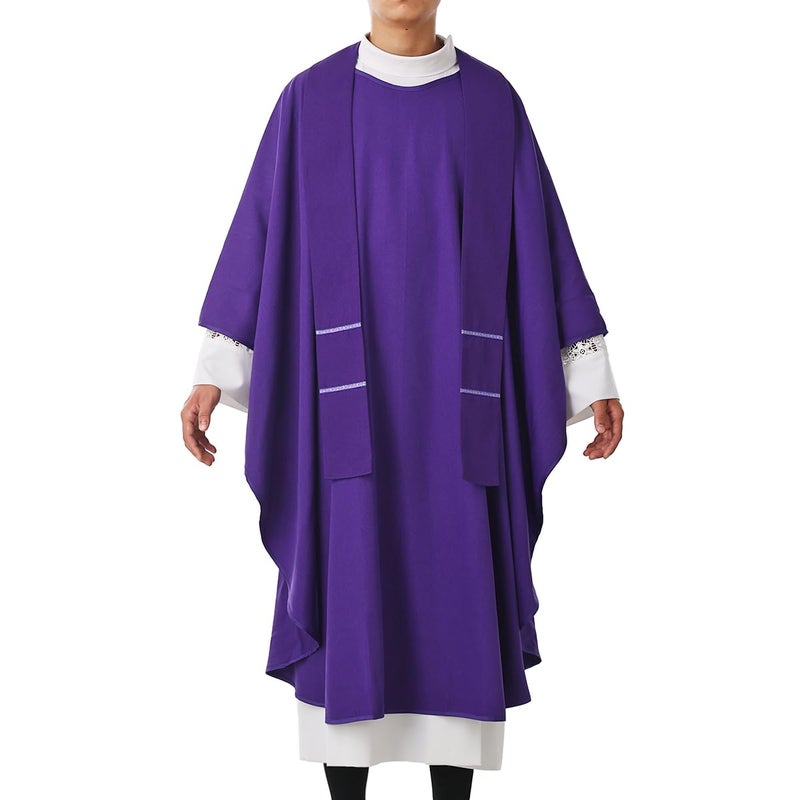 BLESSUME Church Priests Solid Chasuble Mass Vestments (Purple-Without Collar) - Image 3