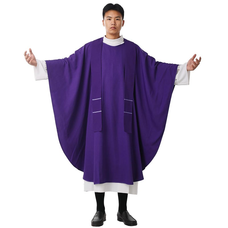 BLESSUME Church Priests Solid Chasuble Mass Vestments (Purple-Without Collar) - Image 1