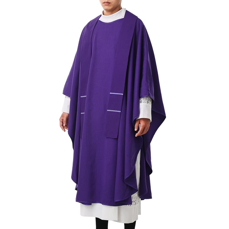 BLESSUME Church Priests Solid Chasuble Mass Vestments (Purple-Without Collar) - Image 4