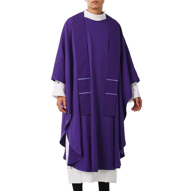 BLESSUME Church Priests Solid Chasuble Mass Vestments (Purple-Without Collar) - Image 5