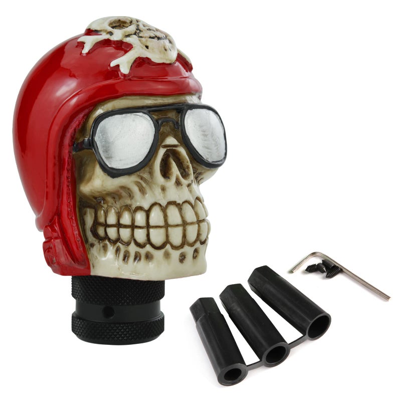 Arenbel Skull Shifter Lever Racing Knob Replacement Pilot Skeleton Gear Shift Stick Handle Fit Most Manual Automatic Transmission Cars, Red - Image 1