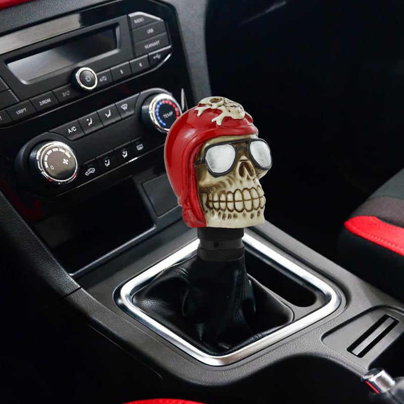 Arenbel Skull Shifter Lever Racing Knob Replacement Pilot Skeleton Gear Shift Stick Handle Fit Most Manual Automatic Transmission Cars, Red - Image 2