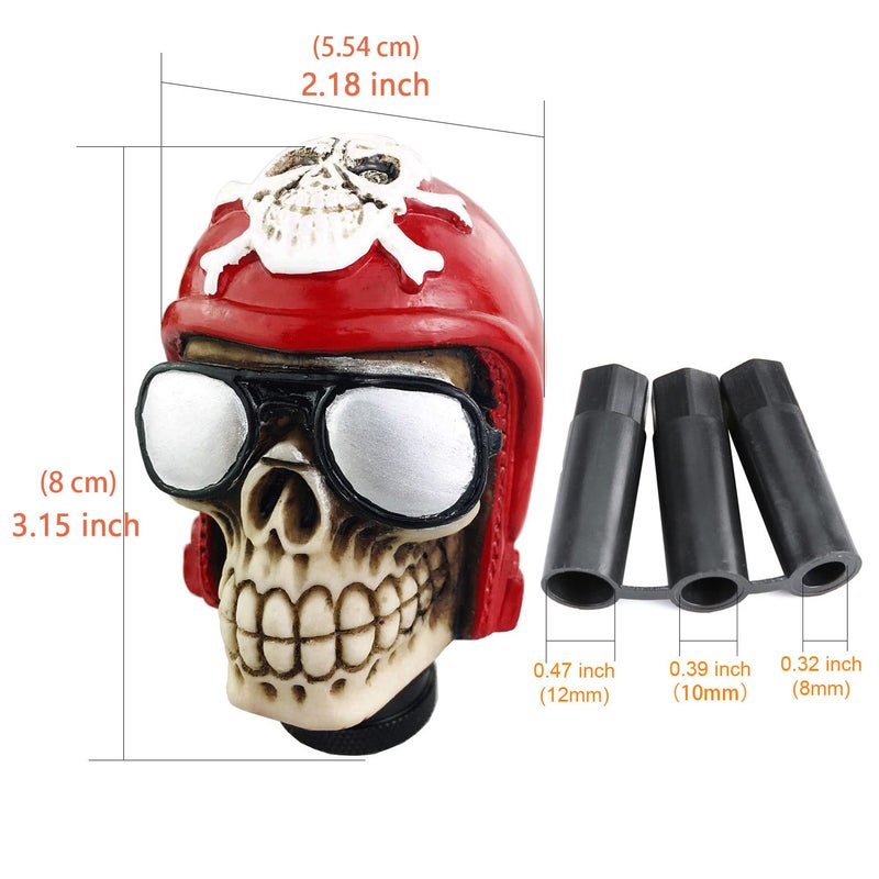 Arenbel Skull Shifter Lever Racing Knob Replacement Pilot Skeleton Gear Shift Stick Handle Fit Most Manual Automatic Transmission Cars, Red - Image 3