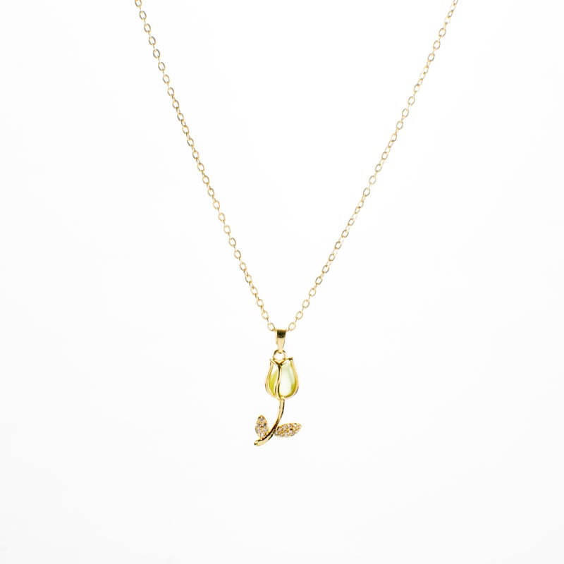 Golden Stainless Steel Green Rose Pendant Necklace - Image 1