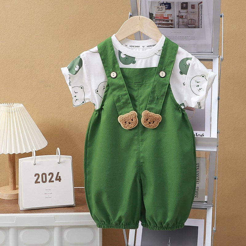 Kids Summer Fashion Suspender Pants Set 2024 BDK green bear-set 