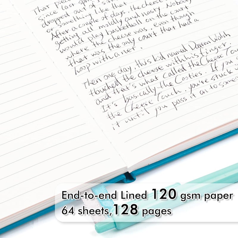 Feela 5 Pack Journal Notebook Bulk for School, Hardcover Business Notebooks Classic Ruled Lined Journals with Pen Holder for Work Note Taking, with 5 Black Pens, 120 GSM, 5.1”x8.3”, A5, Teal - Image 3
