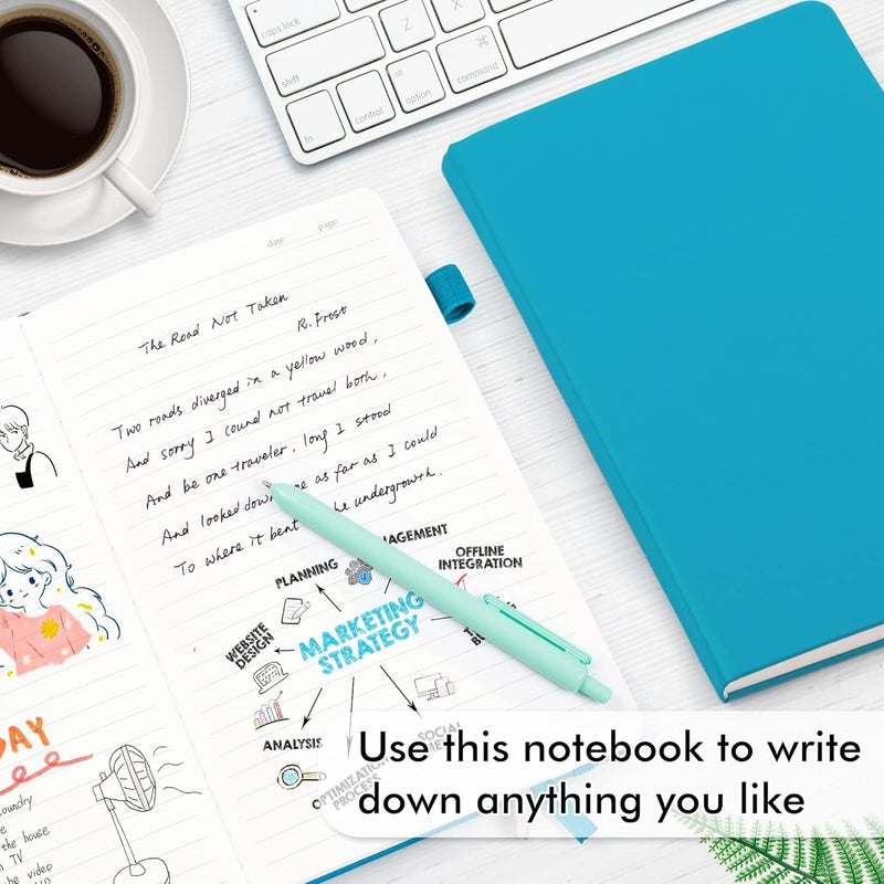Feela 5 Pack Journal Notebook Bulk for School, Hardcover Business Notebooks Classic Ruled Lined Journals with Pen Holder for Work Note Taking, with 5 Black Pens, 120 GSM, 5.1”x8.3”, A5, Teal - Image 4
