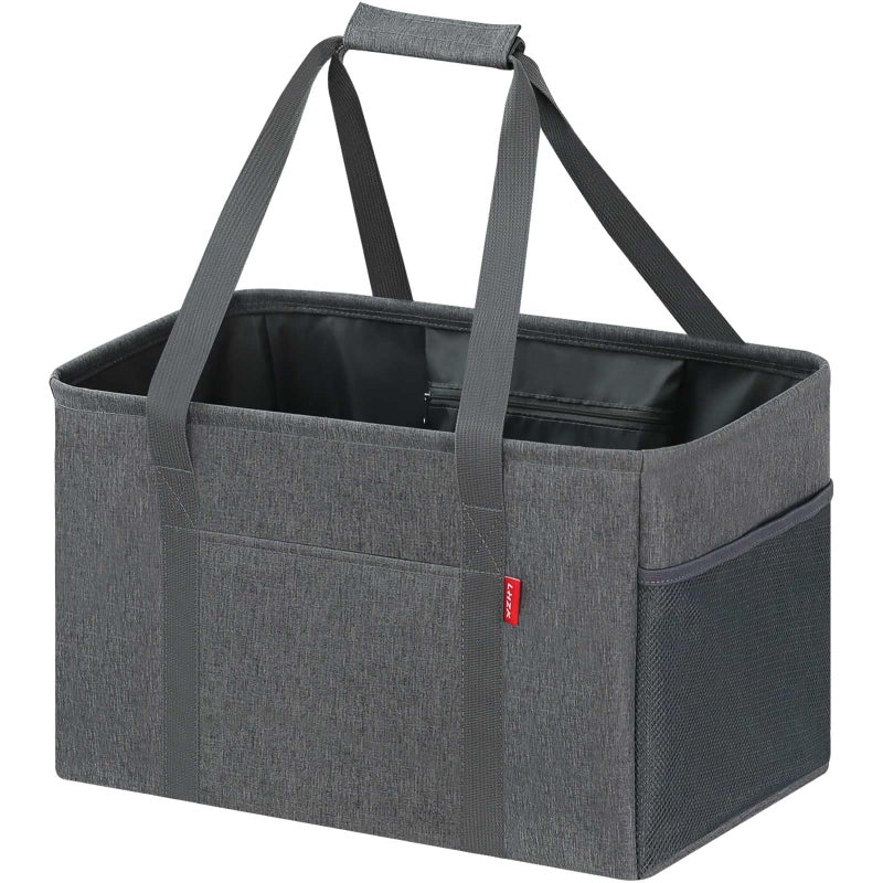 LHZK Standing Extra Large Utility Tote Bag with Metal Wire Frame and the Sides Rinforced, Extra Large Tote Bag with Handle, Reusable Grocery Bags Foldable, Beach Bag, Car Tote (Grey) - Image 1