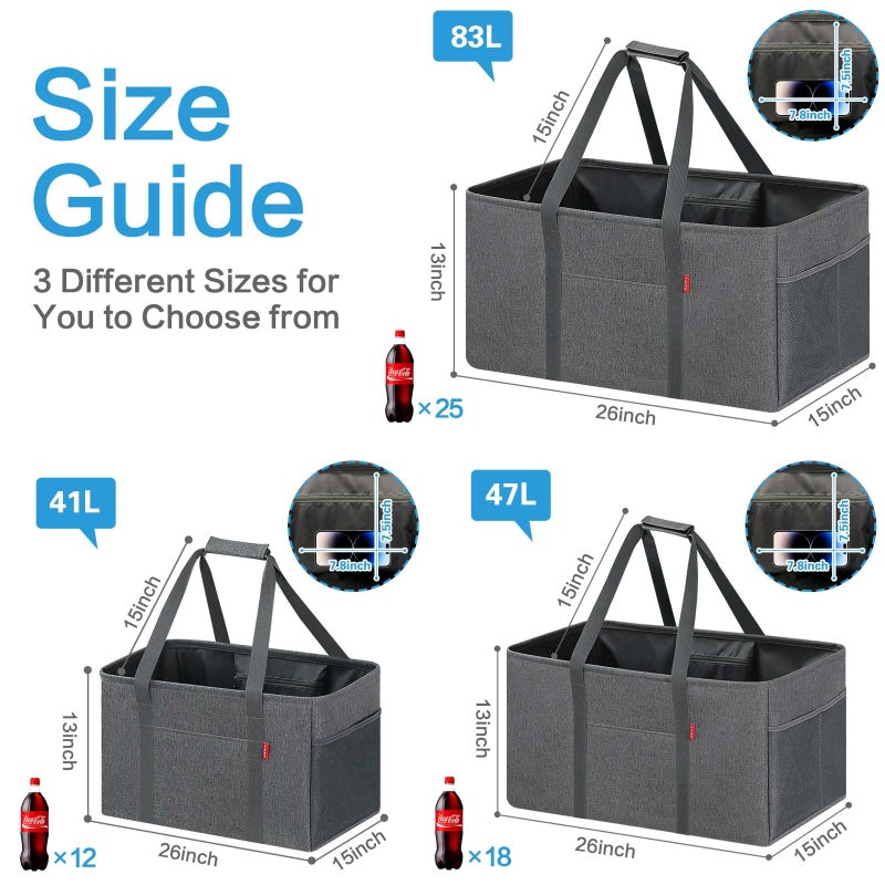 LHZK Standing Extra Large Utility Tote Bag with Metal Wire Frame and the Sides Rinforced, Extra Large Tote Bag with Handle, Reusable Grocery Bags Foldable, Beach Bag, Car Tote (Grey) - Image 5