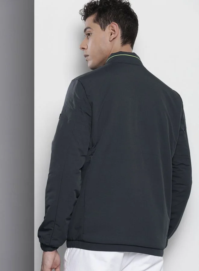 ذا انديان كراج كو The Indian Garage Co Men Slim Fit Solid Round Neck Long Sleeves Jacket