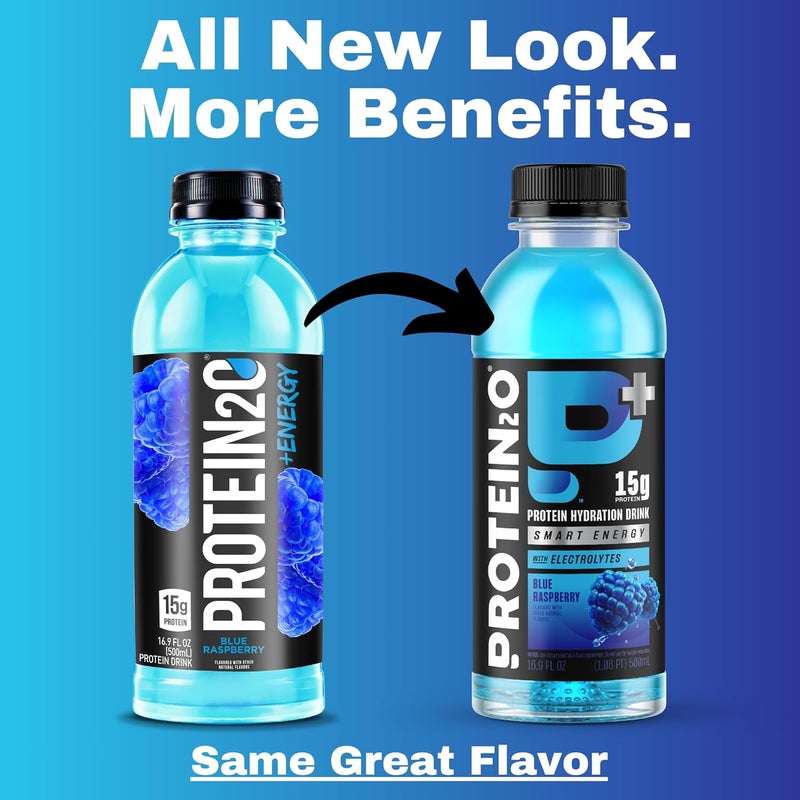 Protein2o 15g Whey Protein Isolate Hydration Drink Plus Energy  Focus 350mg of Electrolytes 125mg of Caffeine Sugar Free Blue Raspberry 169 oz Bottle Pack of 12 - Image 3
