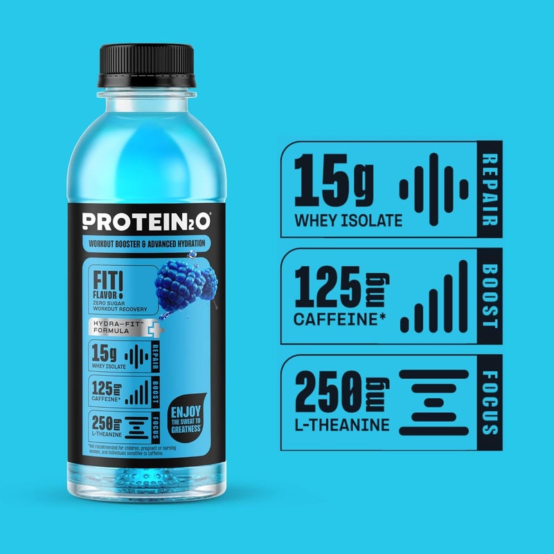 Protein2o 15g Whey Protein Isolate Hydration Drink Plus Energy  Focus 350mg of Electrolytes 125mg of Caffeine Sugar Free Blue Raspberry 169 oz Bottle Pack of 12 - Image 4