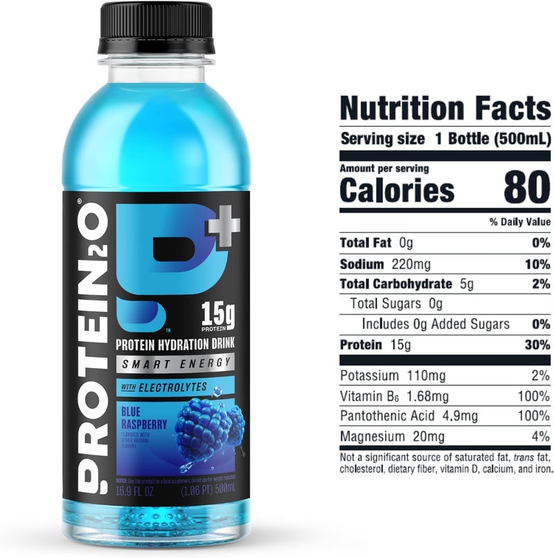 Protein2o 15g Whey Protein Isolate Hydration Drink Plus Energy  Focus 350mg of Electrolytes 125mg of Caffeine Sugar Free Blue Raspberry 169 oz Bottle Pack of 12 - Image 5