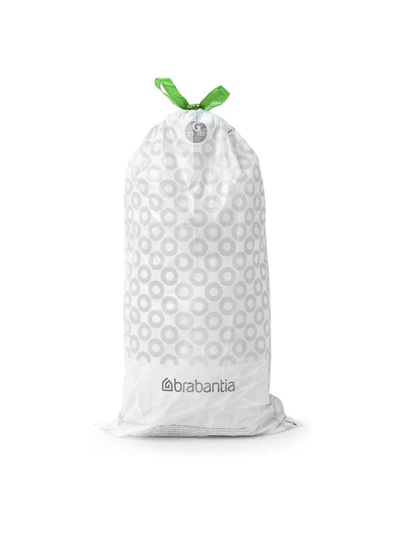 Brabantia PerfectFit Bin Liners Size G (23–30 Litre) – 20 Bags – 
Strong Trash Bags with Tie Tape, White - Image 2