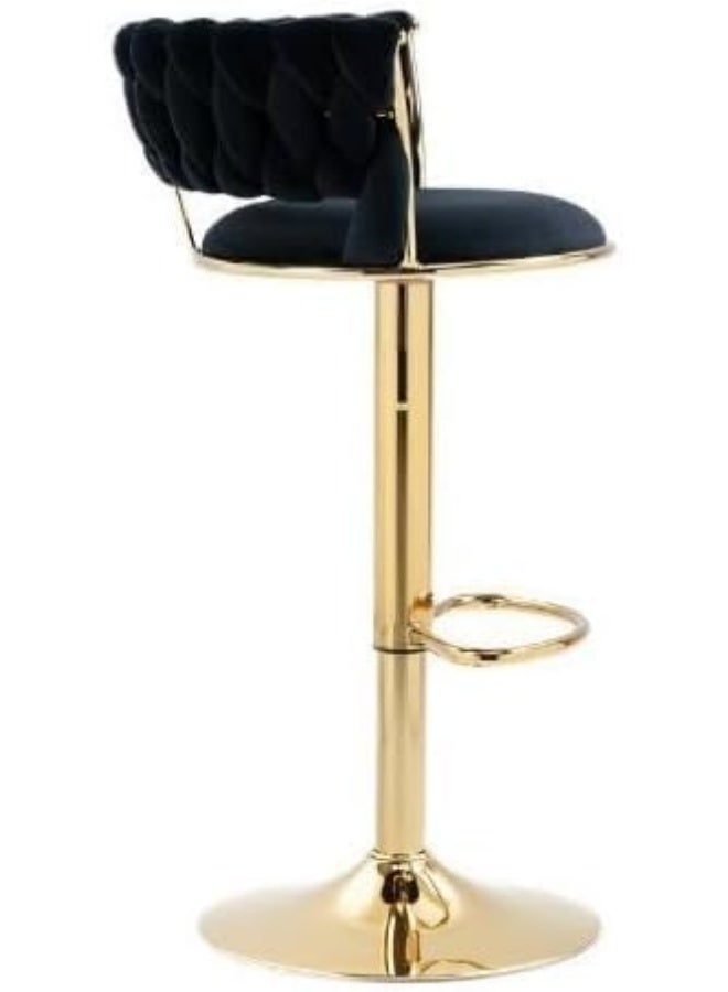 SUPAAR Bar Stool Chair Dining Room Chairs Living Room Adjustable 360° Rotating Gold Metal High Stool With Backrest For Cafes. Velvet Bar Stool Chair Metal Leg. (black 1 pcs) - Image 4