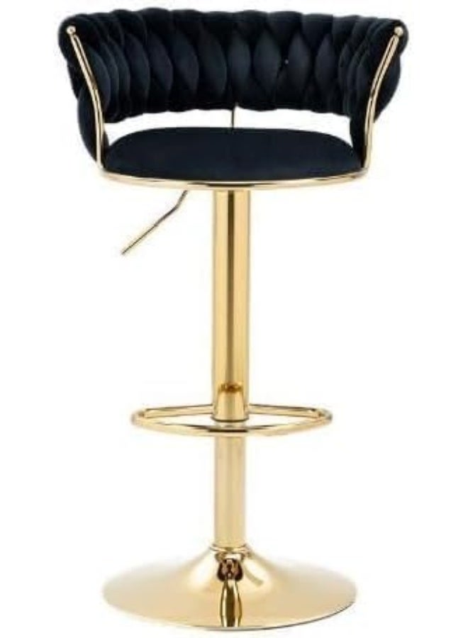 SUPAAR Bar Stool Chair Dining Room Chairs Living Room Adjustable 360° Rotating Gold Metal High Stool With Backrest For Cafes. Velvet Bar Stool Chair Metal Leg. (black 1 pcs) - Image 1