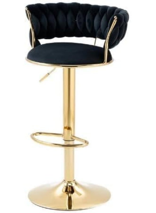 SUPAAR Bar Stool Chair Dining Room Chairs Living Room Adjustable 360° Rotating Gold Metal High Stool With Backrest For Cafes. Velvet Bar Stool Chair Metal Leg. (black 1 pcs) - Image 3
