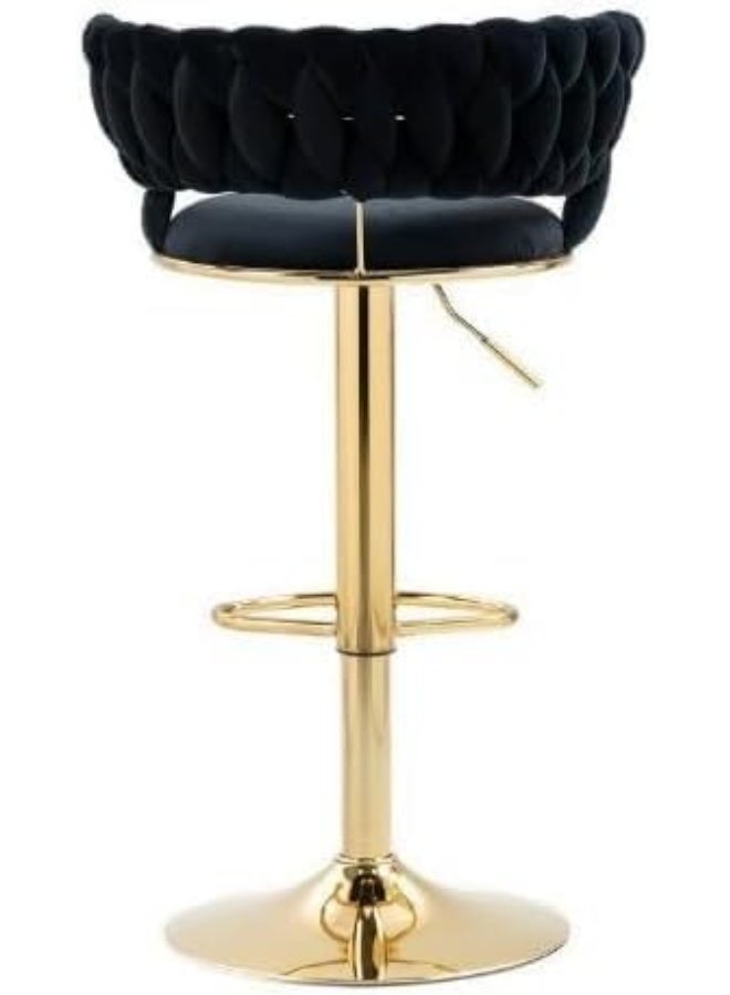 SUPAAR Bar Stool Chair Dining Room Chairs Living Room Adjustable 360° Rotating Gold Metal High Stool With Backrest For Cafes. Velvet Bar Stool Chair Metal Leg. (black 1 pcs) - Image 5