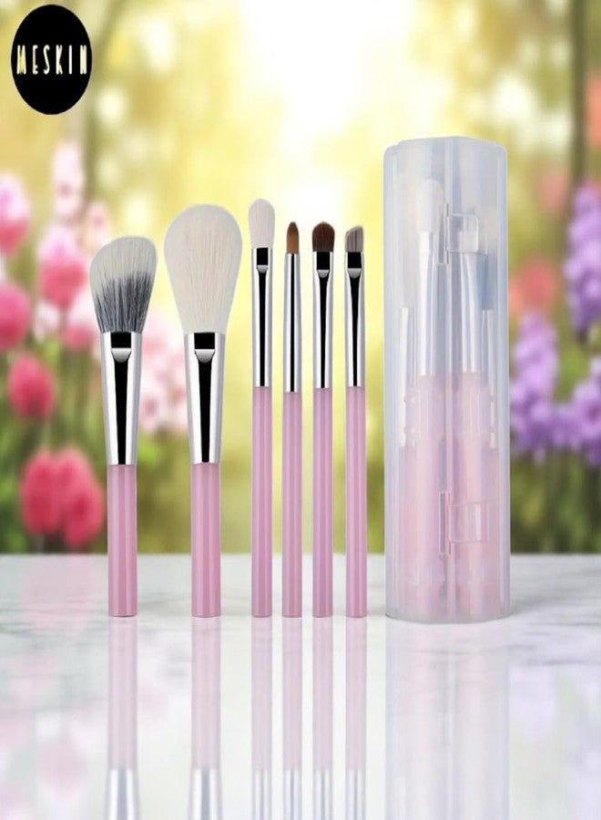 MESKIN 6-Piece Makeup Brush Set (Pink) - Premium Design for Precise Application on Face, Eyes & Brows | Cruelty-Free with Ultra-Soft Bristles - Image 2
