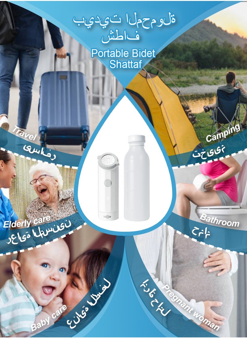 LUCKIER - Portable Electric Travel Shattaf (Bidet):  2 Spray Modes,USB Rechargeable, Electric Mini Bidet Pressure Adjustable for Camping, Desert Trips, Airplanes, Trains & Personal Hygiene - Image 1