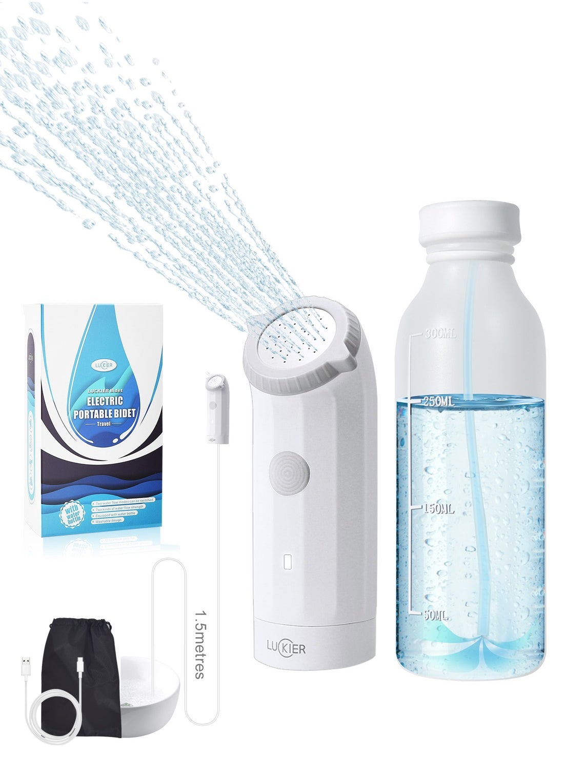 Portable Electric Travel Shattaf (Bidet):  2 Spray Modes,USB Rechargeable, Electric Mini Bidet Pressure Adjustable for Camping, Desert Trips, Airplanes, Trains & Personal Hygiene 