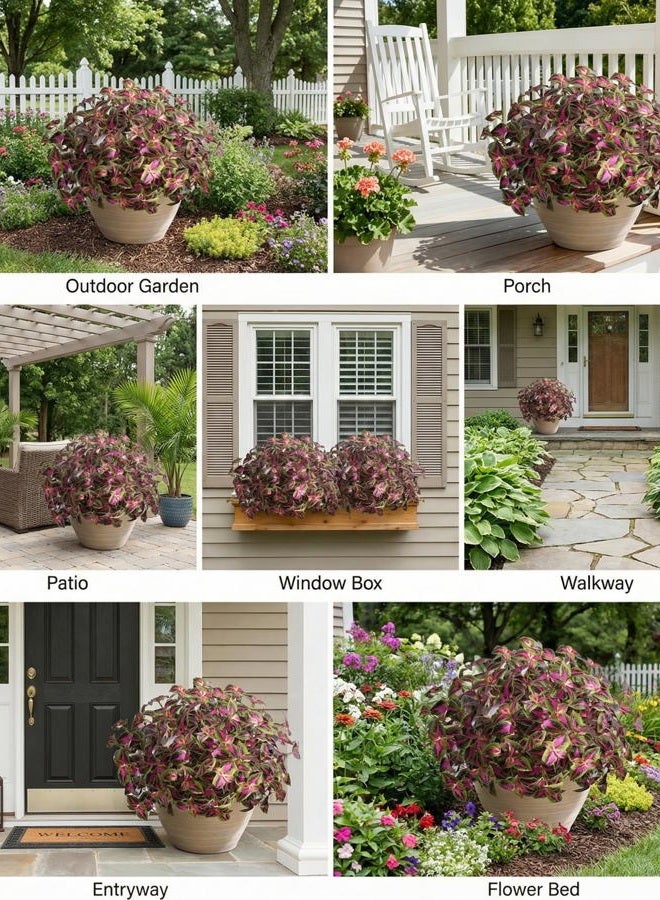 florisso Artificial Greenery Plants Outdoor, Faux Plants UV Resistant Silk Plants with Stems, Coleus Fake Plants for Outside Garden Patio Hanging Planter Pathway Front Porch Decoration(Red) - Image 2