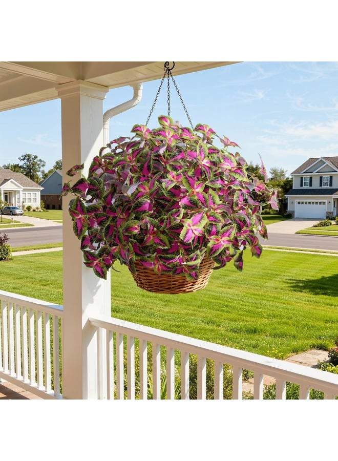 florisso Artificial Greenery Plants Outdoor, Faux Plants UV Resistant Silk Plants with Stems, Coleus Fake Plants for Outside Garden Patio Hanging Planter Pathway Front Porch Decoration(Red) - Image 5