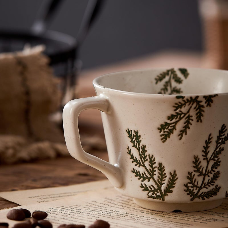 Swuut 12oz Vintage Ceramic Coffee Mug Set of 2 - Handmade Stoneware Pottery Countryside Farmhouse Fall Autumn Tea Mugs with Big Handle for Latte,Cocoa,Dishwasher & Microwave Safe Cups (Plants) - Image 5