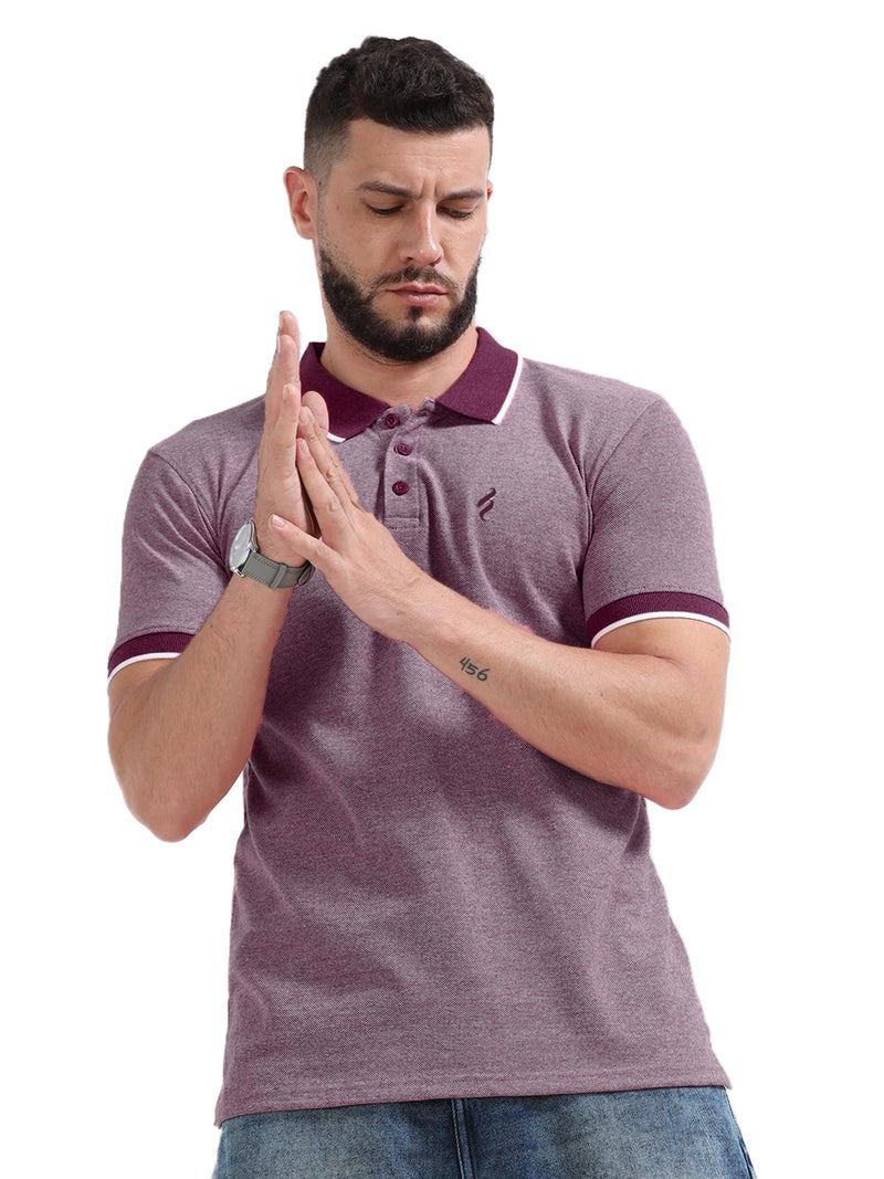 fanideaz Men Cotton Regular Fit Half Sleeve Polo Collar Tshirts || Textured Cotton Tshirt _Wine Red_5MN_2XL - Image 1