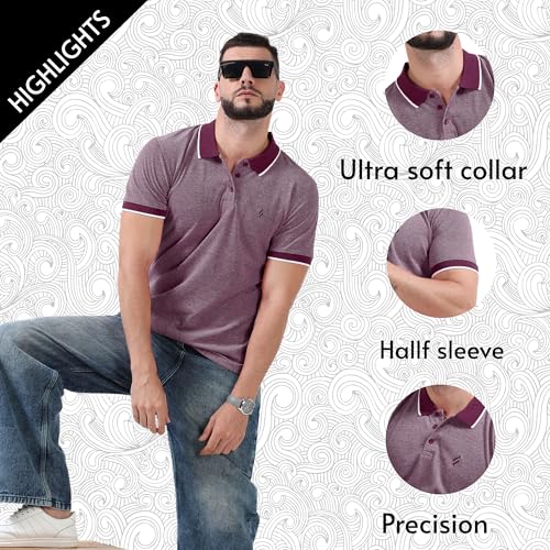fanideaz Men Cotton Regular Fit Half Sleeve Polo Collar Tshirts || Textured Cotton Tshirt _Wine Red_5MN_2XL - Image 2