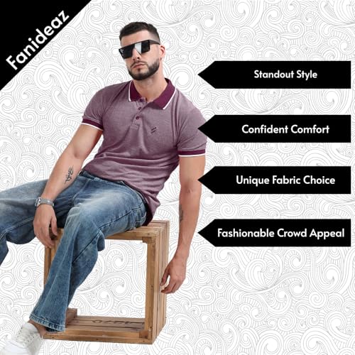 fanideaz Men Cotton Regular Fit Half Sleeve Polo Collar Tshirts || Textured Cotton Tshirt _Wine Red_5MN_2XL - Image 4