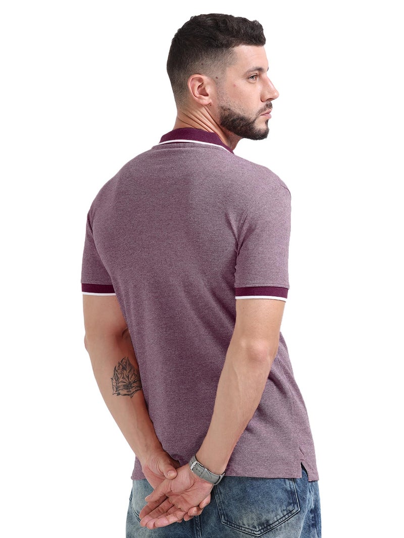 fanideaz Men Cotton Regular Fit Half Sleeve Polo Collar Tshirts || Textured Cotton Tshirt _Wine Red_5MN_2XL - Image 5