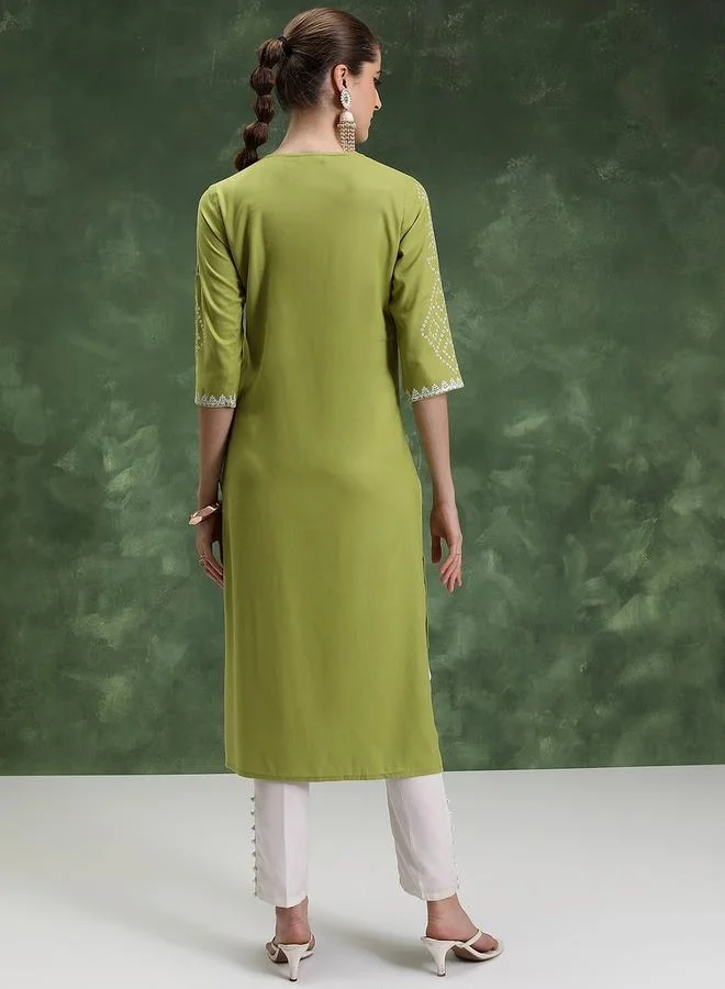 Vishudh Vishudh Geometric Printed Keyhole Neck Kurta